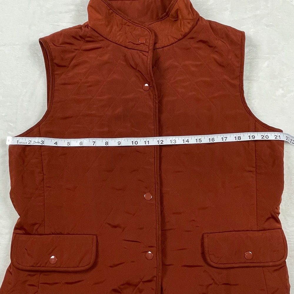 Talbots Womens Quilted Vest Burnt Orange Snap Front Equestrian Rust Large L - Picture 5 of 8